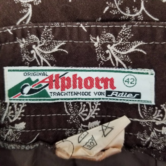 Vintage Alphorn Trachtenmode Von Adler Skirt Dirndl Brown Print Cotton 42 - Picture 10 of 12